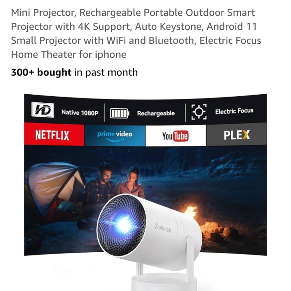 White Mini Projector with 4K Support